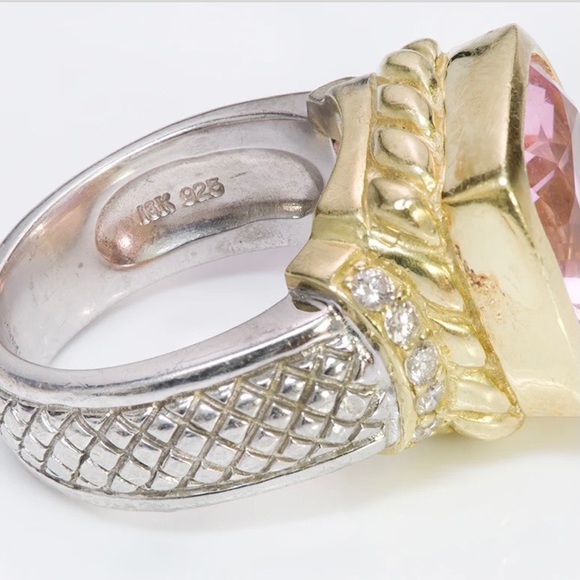 JUDITH RIPKA 18K GOLD SILVER DIAMOND PINK TOURMALINE RING SIZE 6 - Picture 3 of 4